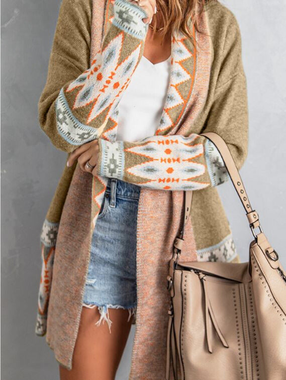 Heidi-Mode | Lange Farbige Woll Strickjacke für Damen