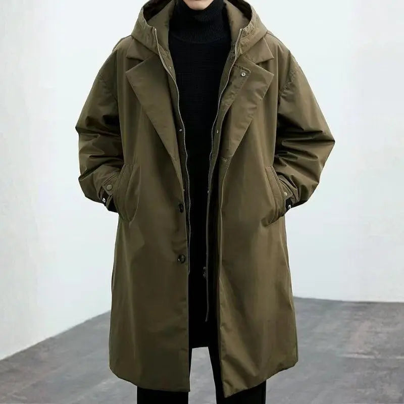 Heidi-Mode | Wasserdichter Puffer-Trenchcoat für Herren mit Kapuze