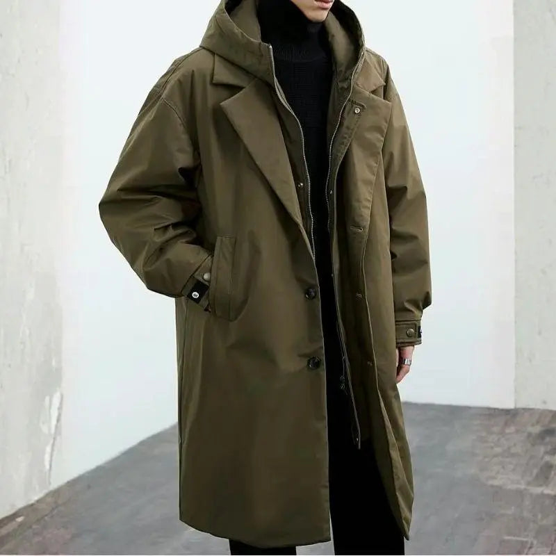 Heidi-Mode | Wasserdichter Puffer-Trenchcoat für Herren mit Kapuze