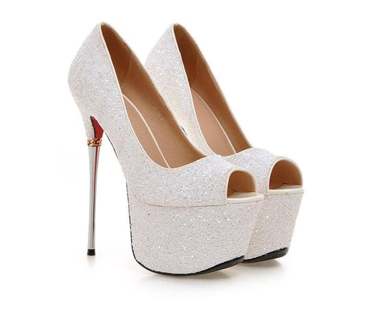 Heidi-Mode | Peep Toe Bling Bling Plattform High Heels Stiletto