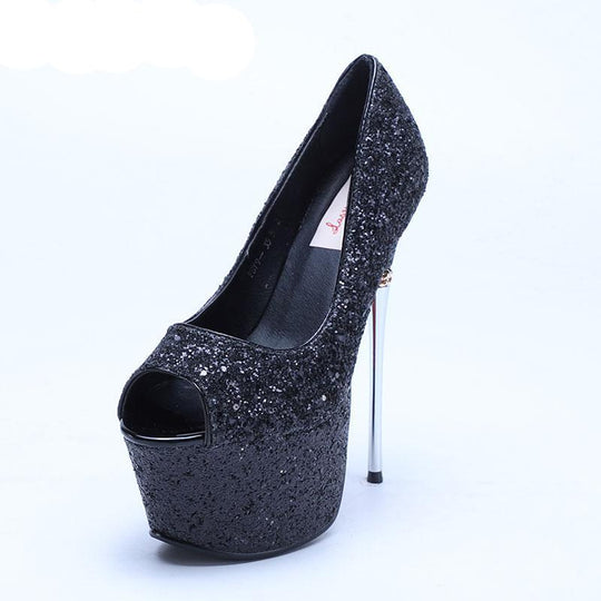 Heidi-Mode | Peep Toe Bling Bling Plattform High Heels Stiletto