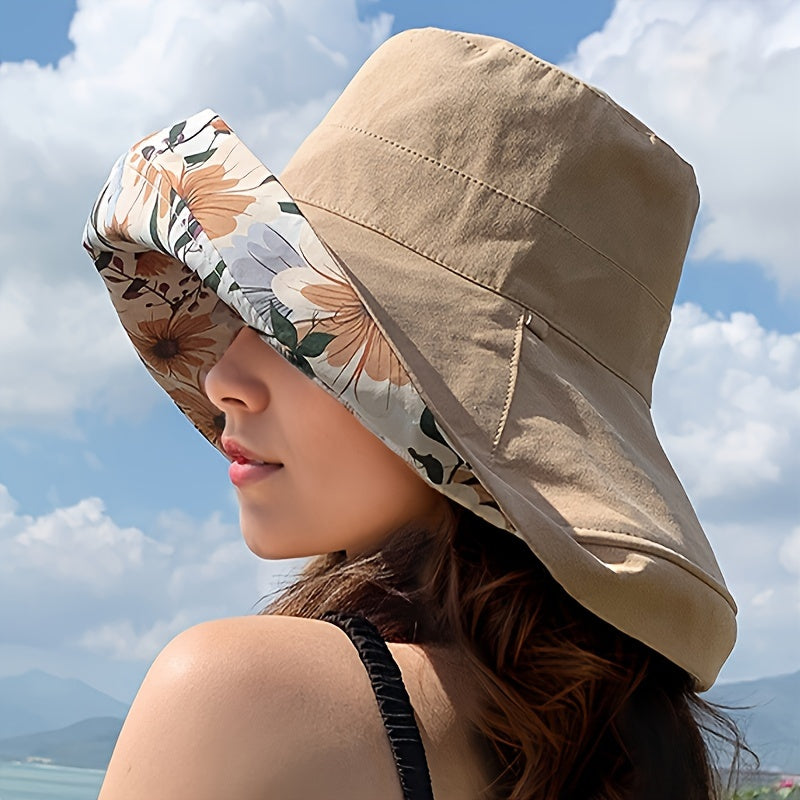 Heidi-Mode | Wendbarer Sonnenhut mit Breiter Krempe und Windkordel