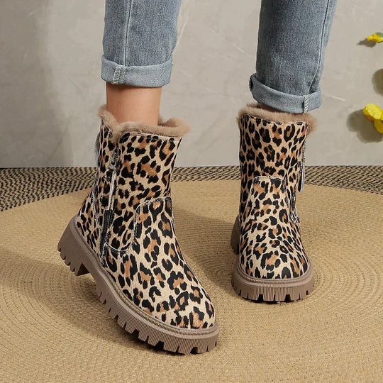 Heidi-Mode | Leopardenmuster Schneestiefel für Damen – Gemütliches & Stylisches Winterfußbett