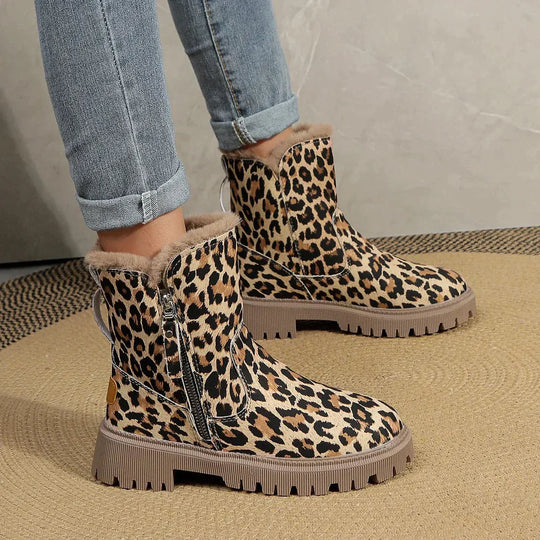 Heidi-Mode | Leopardenmuster Schneestiefel für Damen – Gemütliches & Stylisches Winterfußbett