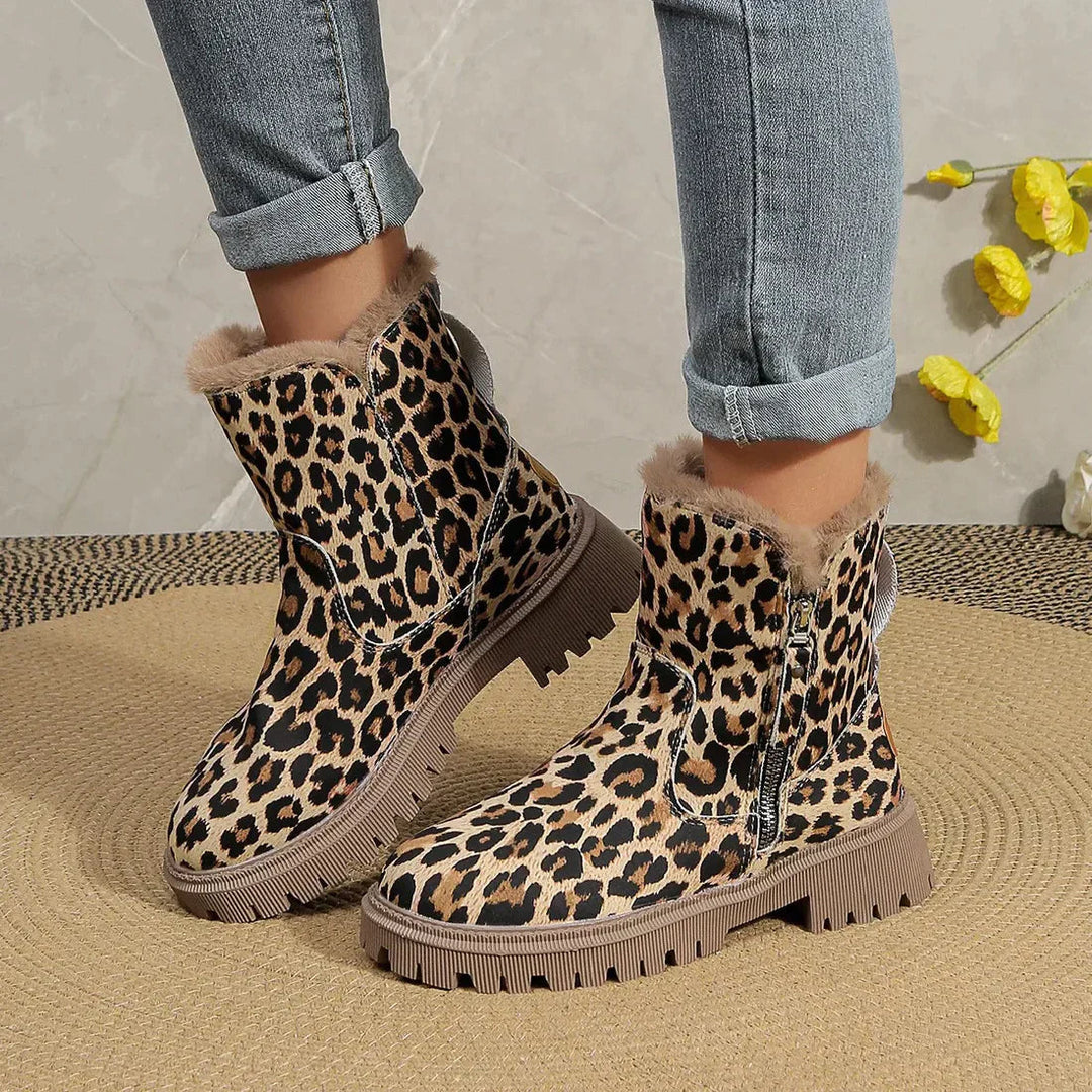 Heidi-Mode | Leopardenmuster Schneestiefel für Damen – Gemütliches & Stylisches Winterfußbett