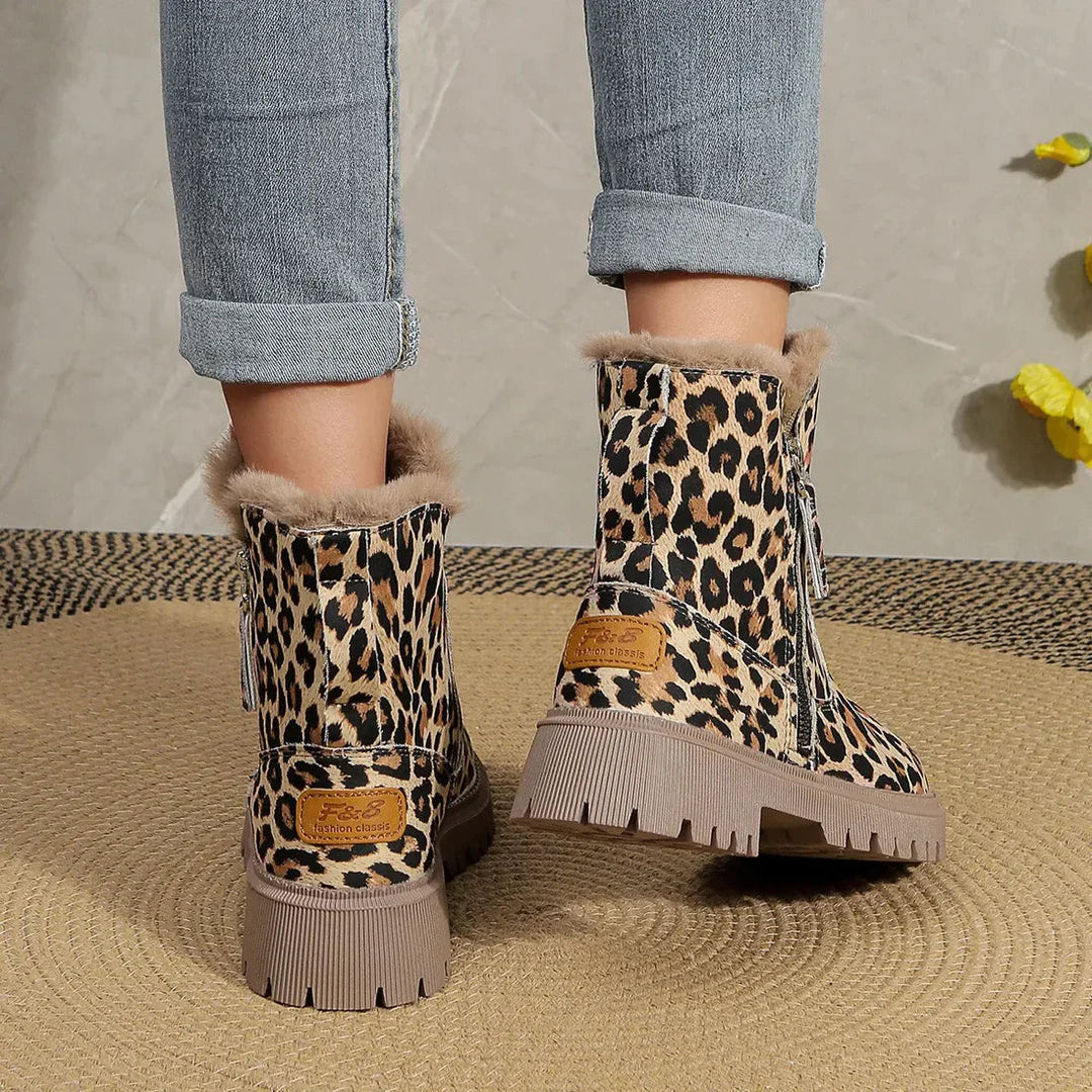 Heidi-Mode | Leopardenmuster Schneestiefel für Damen – Gemütliches & Stylisches Winterfußbett