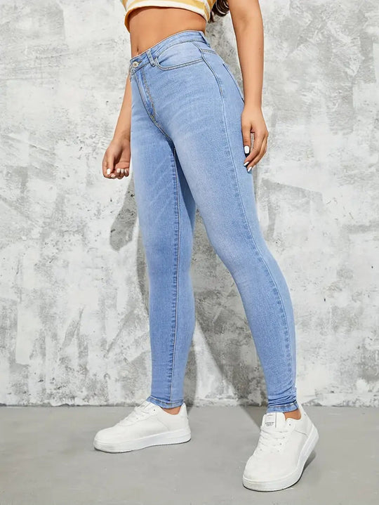 Hell gewaschene Skinny-Fit-Jeans mit hohem Bund für Damen