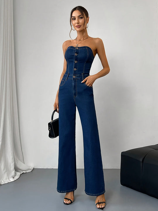 Heidi-Mode | Stilvoller Denim Flared Jumpsuit für Damen