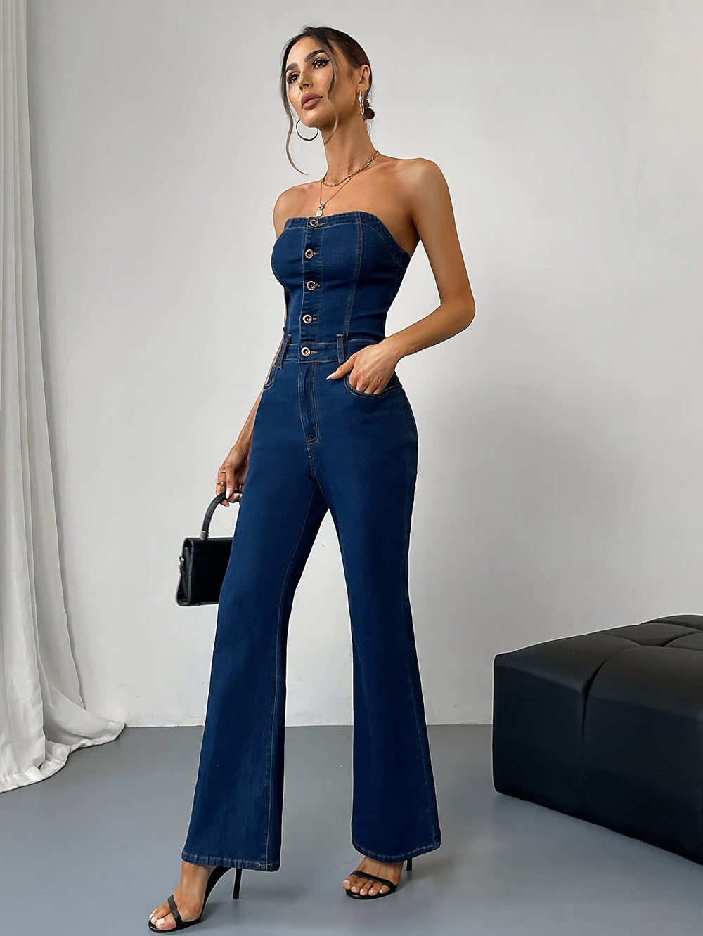Heidi-Mode | Stilvoller Denim Flared Jumpsuit für Damen