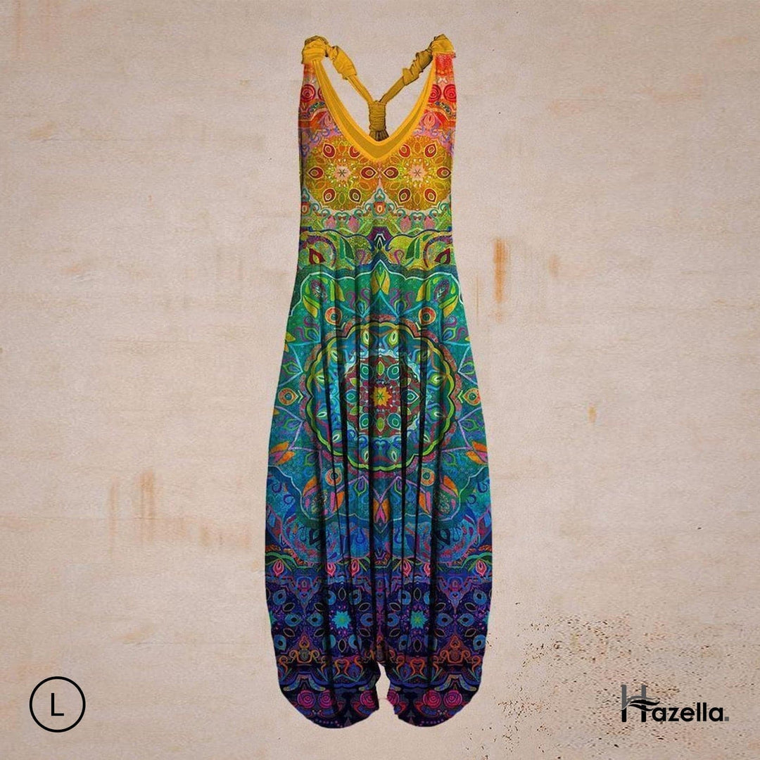 Heidi-Mode | Jumpsuit Locker Sitzend Harem Stil Ärmellos V-Ausschnitt Boheme Lässig Look