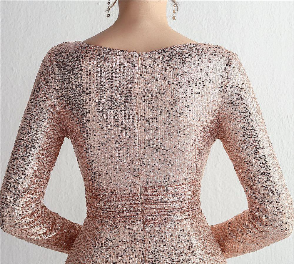 Heidi-Mode | Langarm Cocktail Falten Handwerk Elegante Lange Pailletten Aura Königin Fischschwanz Falten