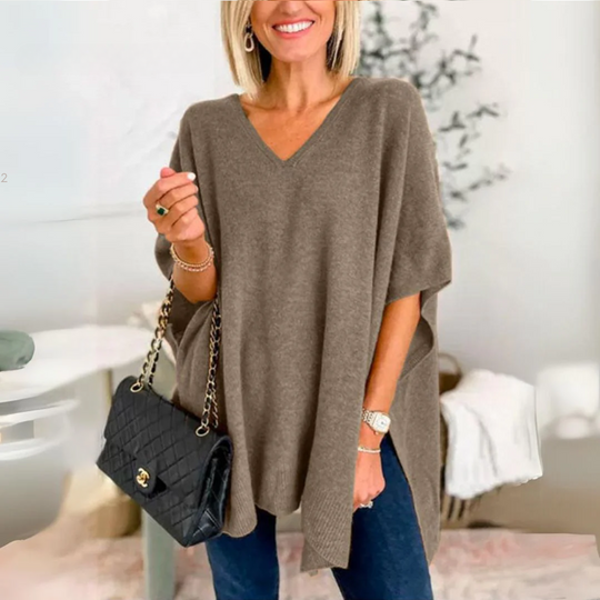 Elegantes Poncho-Shirt mit V-Ausschnitt