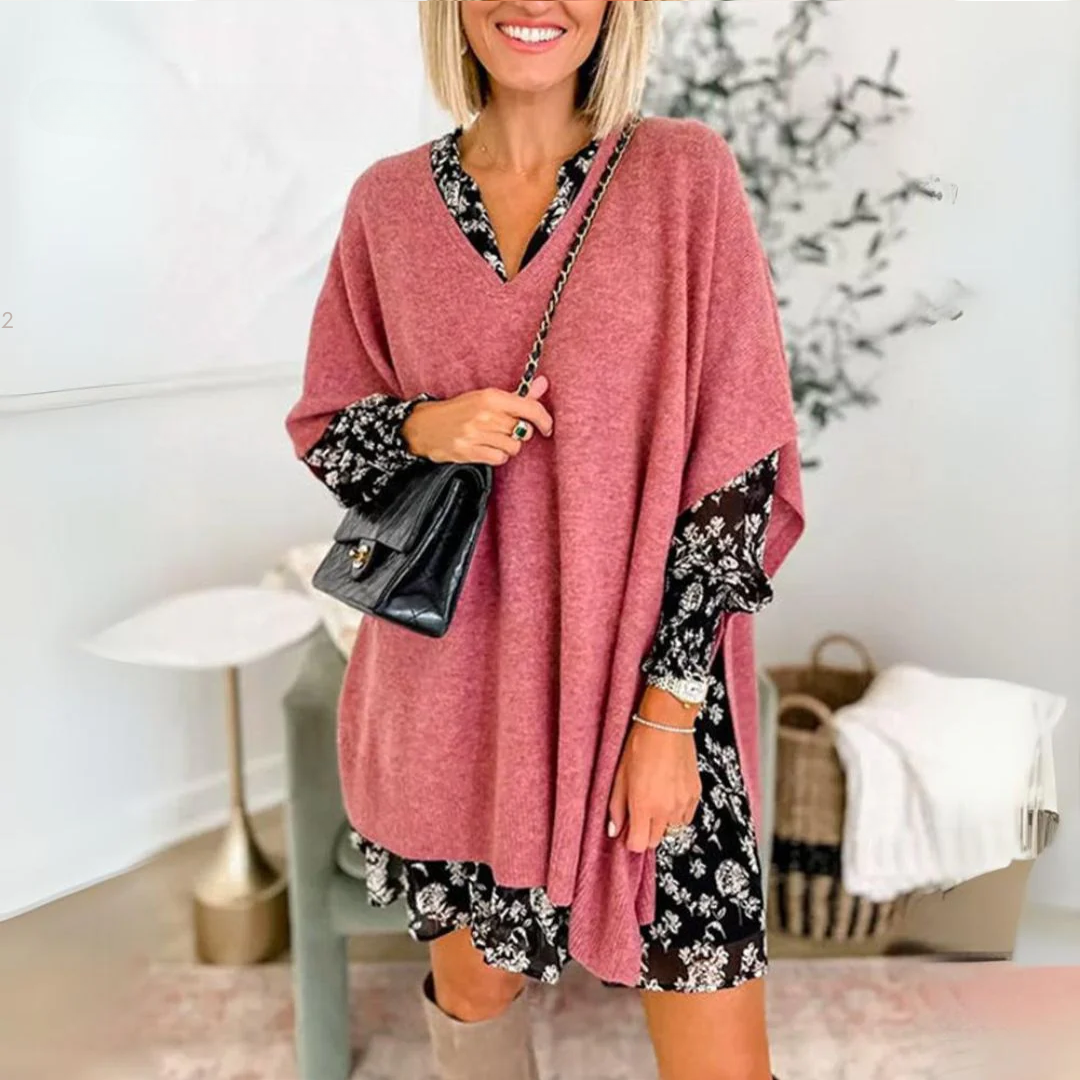 Elegantes Poncho-Shirt mit V-Ausschnitt