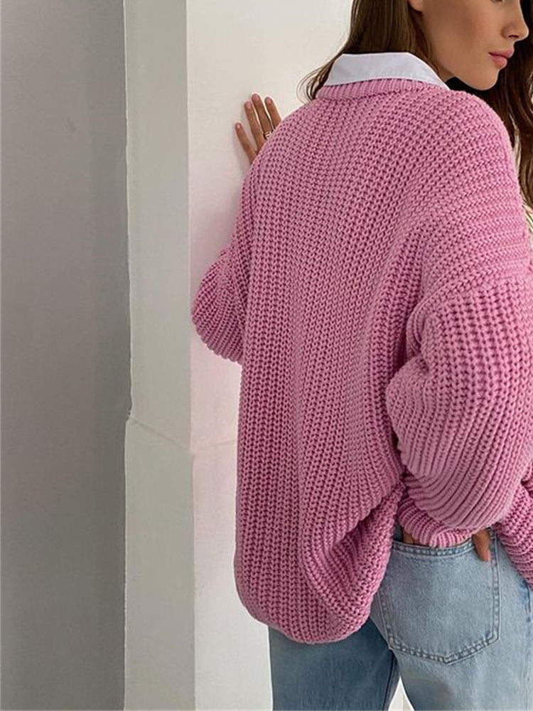 Oversized Grob Gestrickter Damenpullover