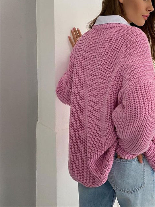 Oversized Grob Gestrickter Damenpullover