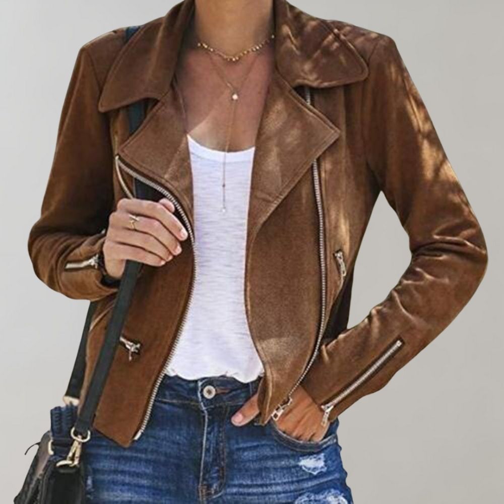 Heidi-Mode | Wildleder Bikerjacke mit Reißverschluss für Damen
