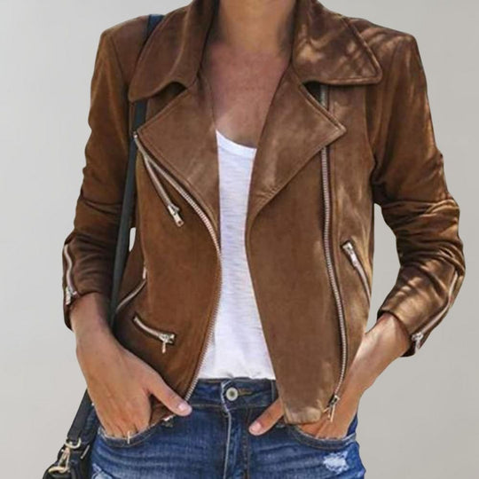 Heidi-Mode | Wildleder Bikerjacke mit Reißverschluss für Damen