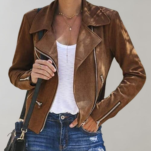 Heidi-Mode | Wildleder Bikerjacke mit Reißverschluss für Damen