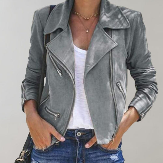 Heidi-Mode | Wildleder Bikerjacke mit Reißverschluss für Damen