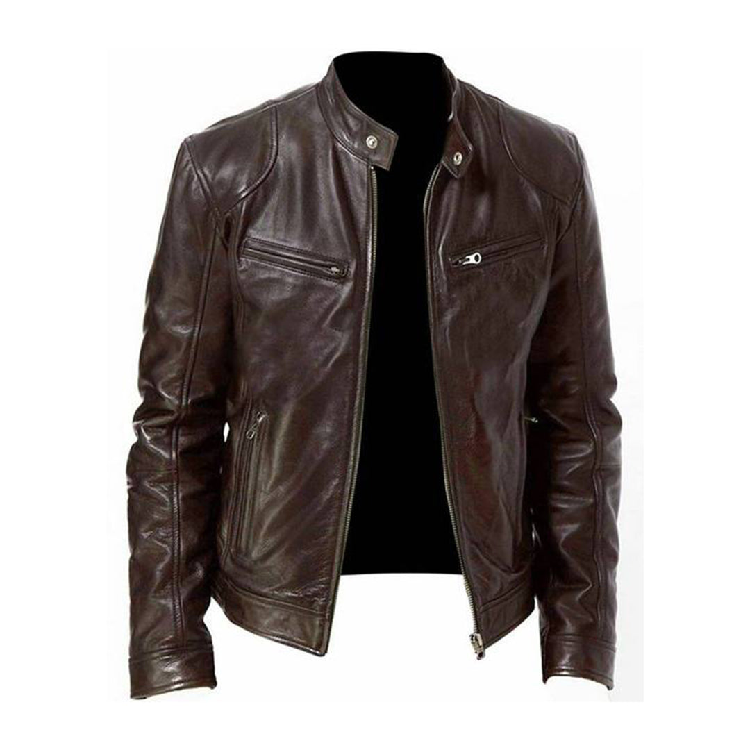 Heidi-Mode | Herren Lederjacke - Biker Stil mit Stehkragen