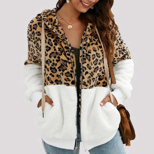 Heidi-Mode | Pluche Hoodie Met Luipaardprint