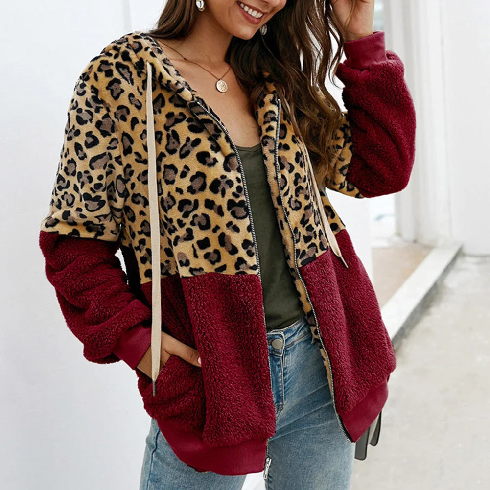 Heidi-Mode | Pluche Hoodie Met Luipaardprint