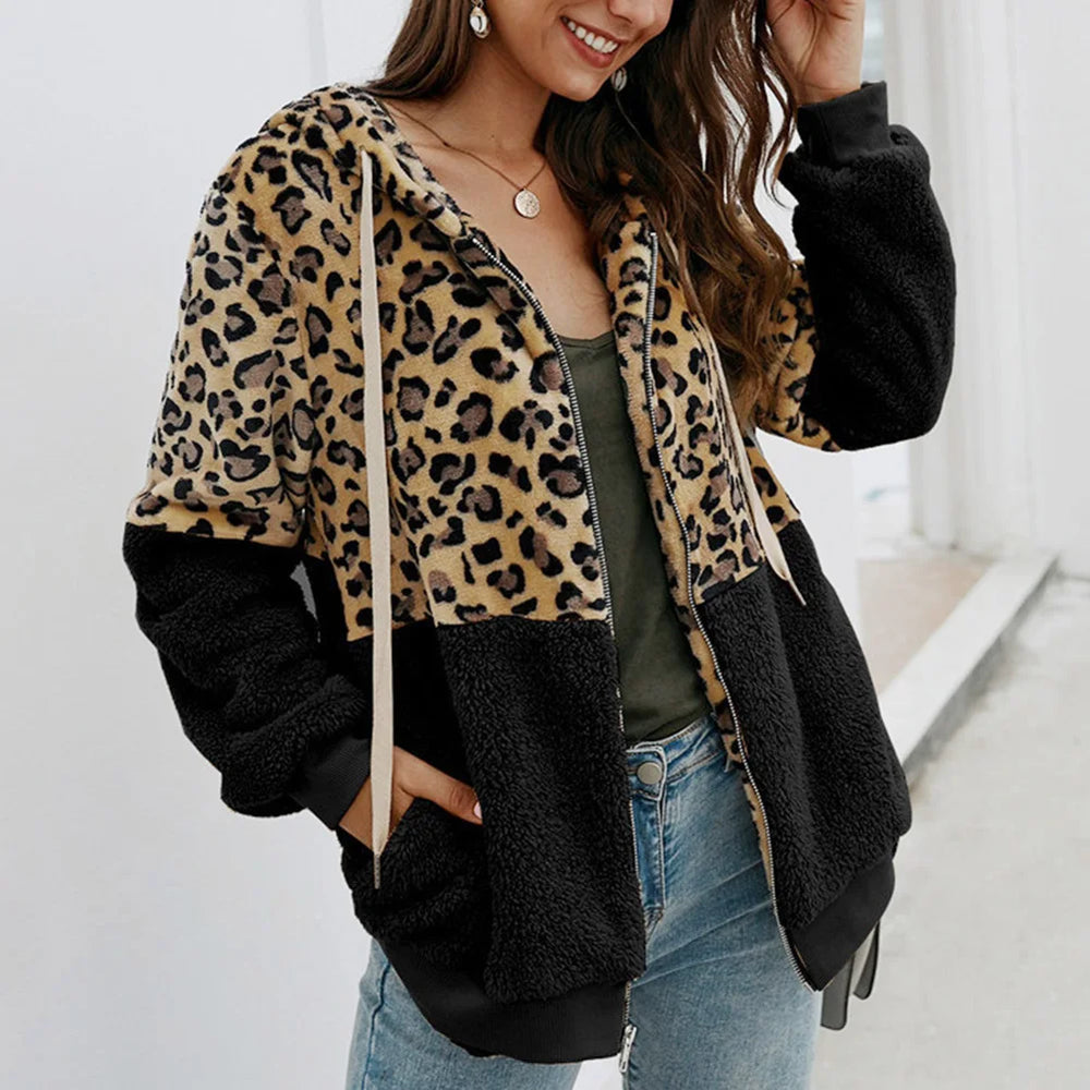 Heidi-Mode | Pluche Hoodie Met Luipaardprint