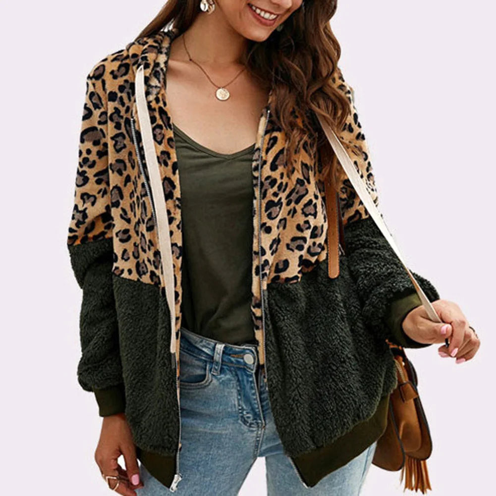 Heidi-Mode | Pluche Hoodie Met Luipaardprint
