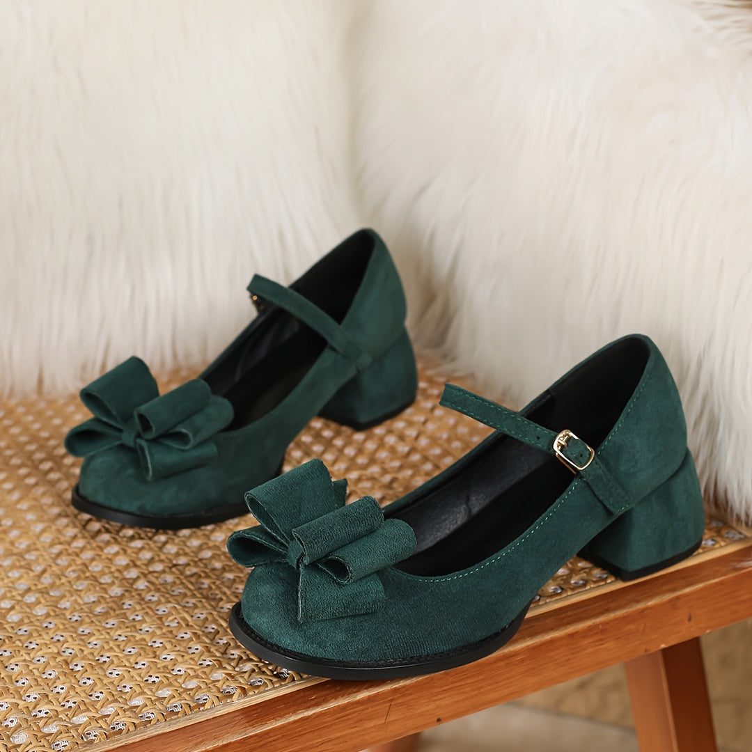 Heidi-Mode | Elegante Französische Pumps mit Schleife und Blockabsatz