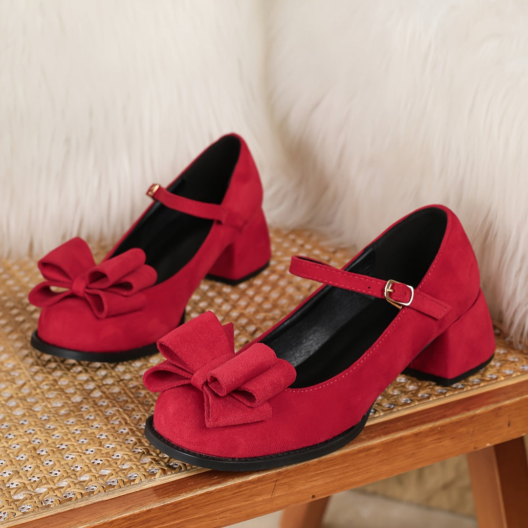Heidi-Mode | Elegante Französische Pumps mit Schleife und Blockabsatz