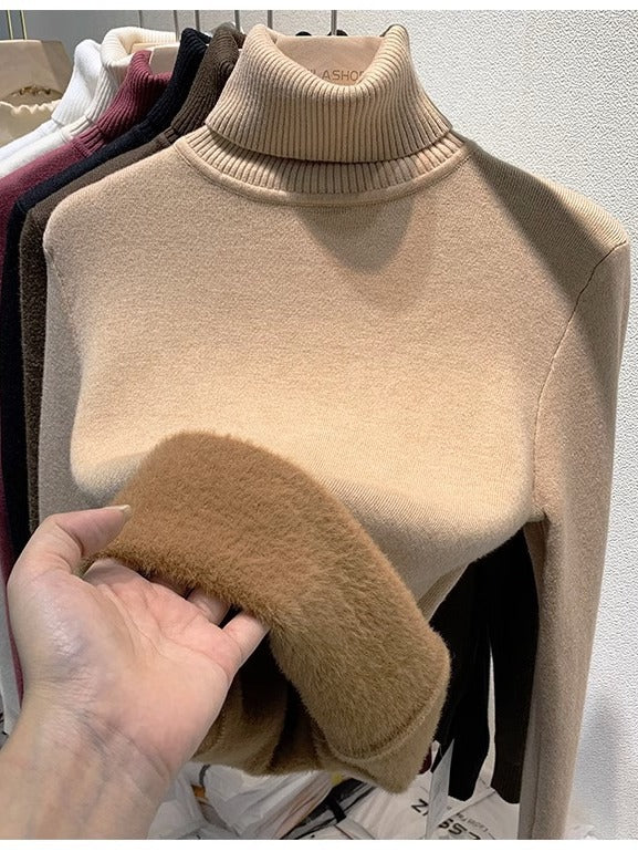 – Damen Rollkragenpullover mit samtiger Fütterung