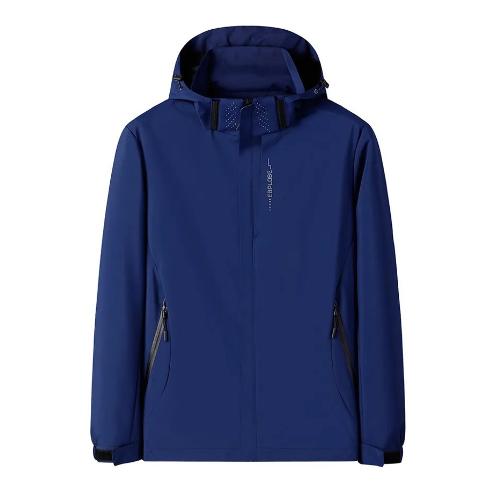 Heidi-Mode | Herren Blauer Kapuzenwindbreaker - Wasserdichtes Design
