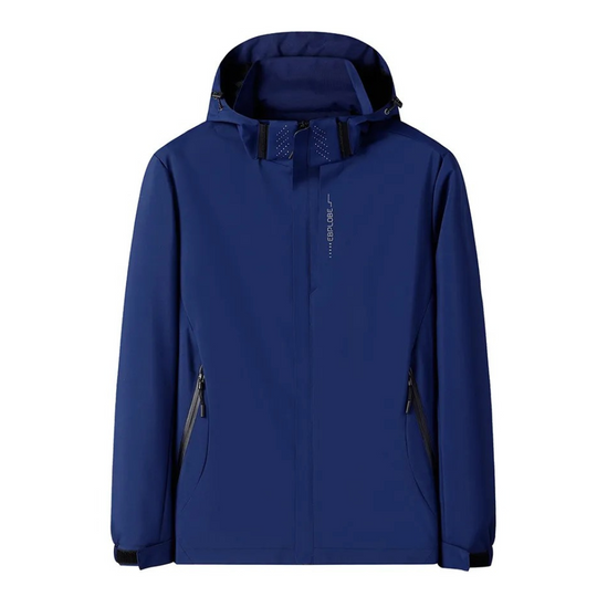 Heidi-Mode | Herren Blauer Kapuzenwindbreaker - Wasserdichtes Design