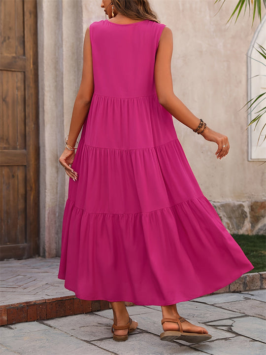 Heidi-Mode | Sommerliche Lässig Maxikleid mit V-ausschnitt und Rüschen