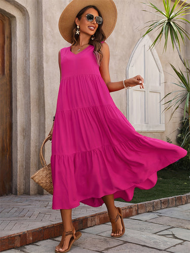 Heidi-Mode | Sommerliche Lässig Maxikleid mit V-ausschnitt und Rüschen
