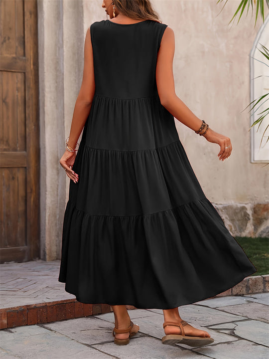 Heidi-Mode | Sommerliche Lässig Maxikleid mit V-ausschnitt und Rüschen