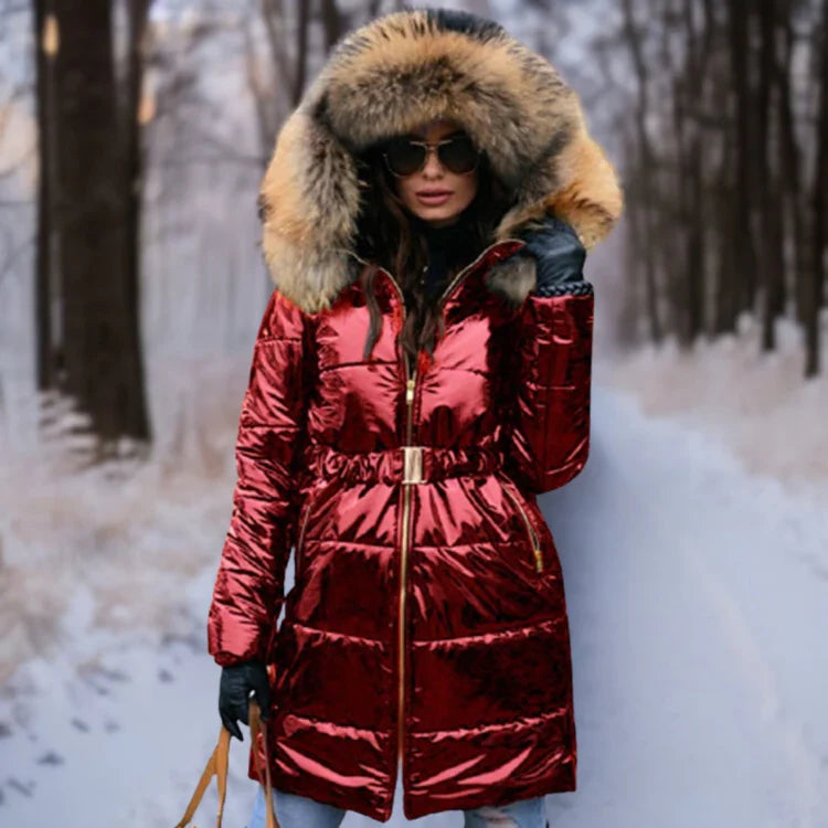 Heidi-Mode | Warme, Glänzende Jacke mit Kapuze