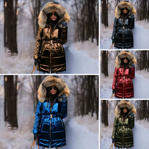 Heidi-Mode | Warme, Glänzende Jacke mit Kapuze