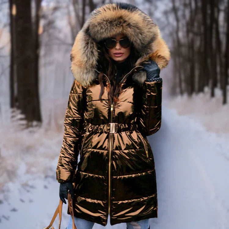 Heidi-Mode | Warme, Glänzende Jacke mit Kapuze