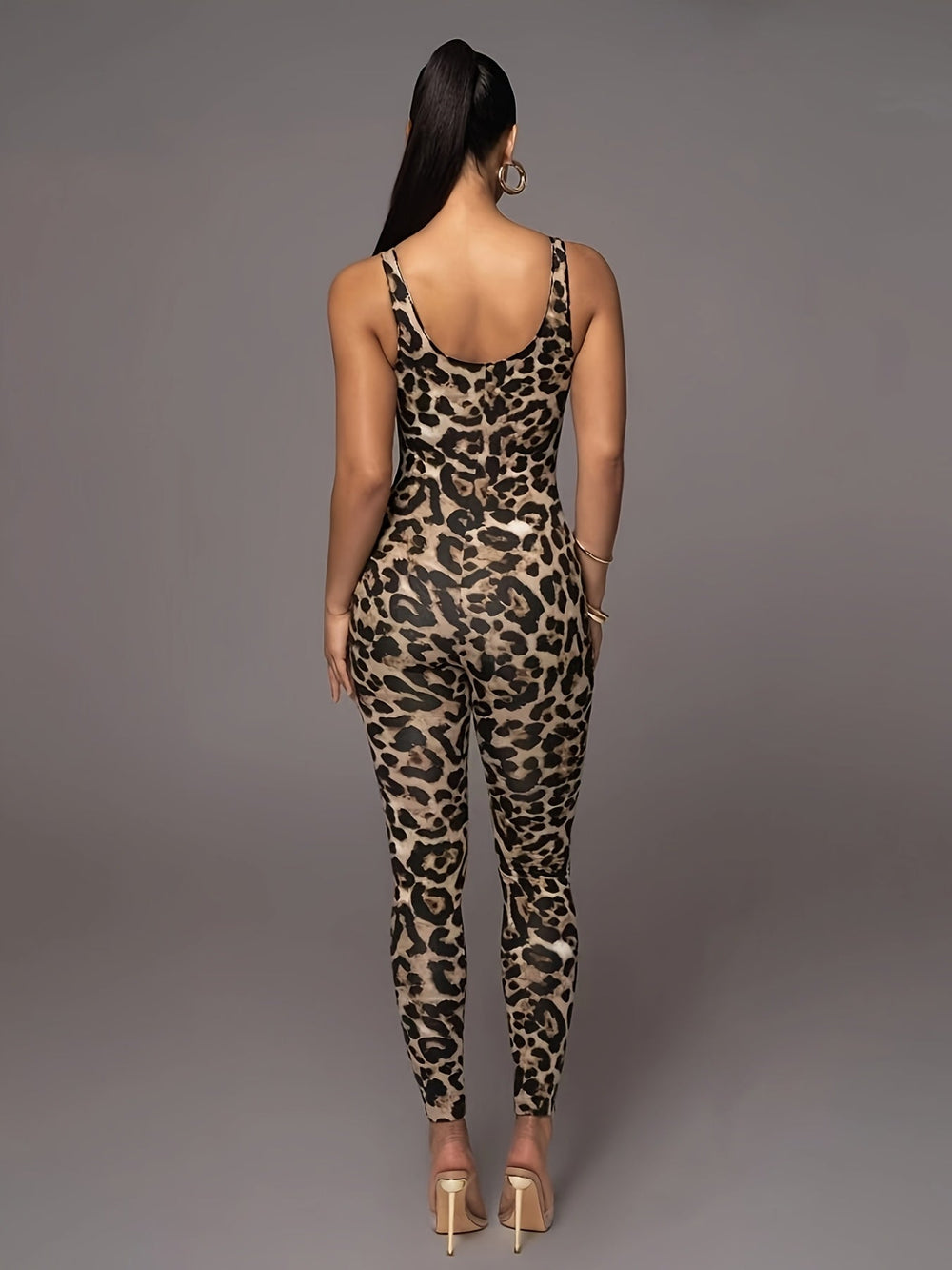 Heidi-Mode | Damen Jumpsuit mit Leopardenmuster Trendy Sportlicher Catsuit mit Hohem Stretch