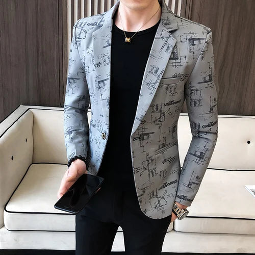 Heidi-Mode | Modern Bedruckter, Lässiger Herrenblazer