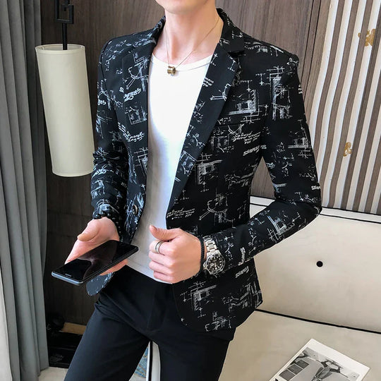 Heidi-Mode | Modern Bedruckter, Lässiger Herrenblazer
