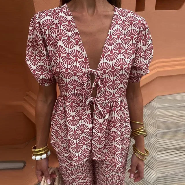 Heidi-Mode | Set - Sommerlich und Komfortabel - Auffälliger Druck - Baumwolle - Geeignet für Freizeit- und Elegante Anlässe