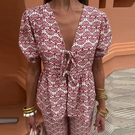 Heidi-Mode | Set - Sommerlich und Komfortabel - Auffälliger Druck - Baumwolle - Geeignet für Freizeit- und Elegante Anlässe