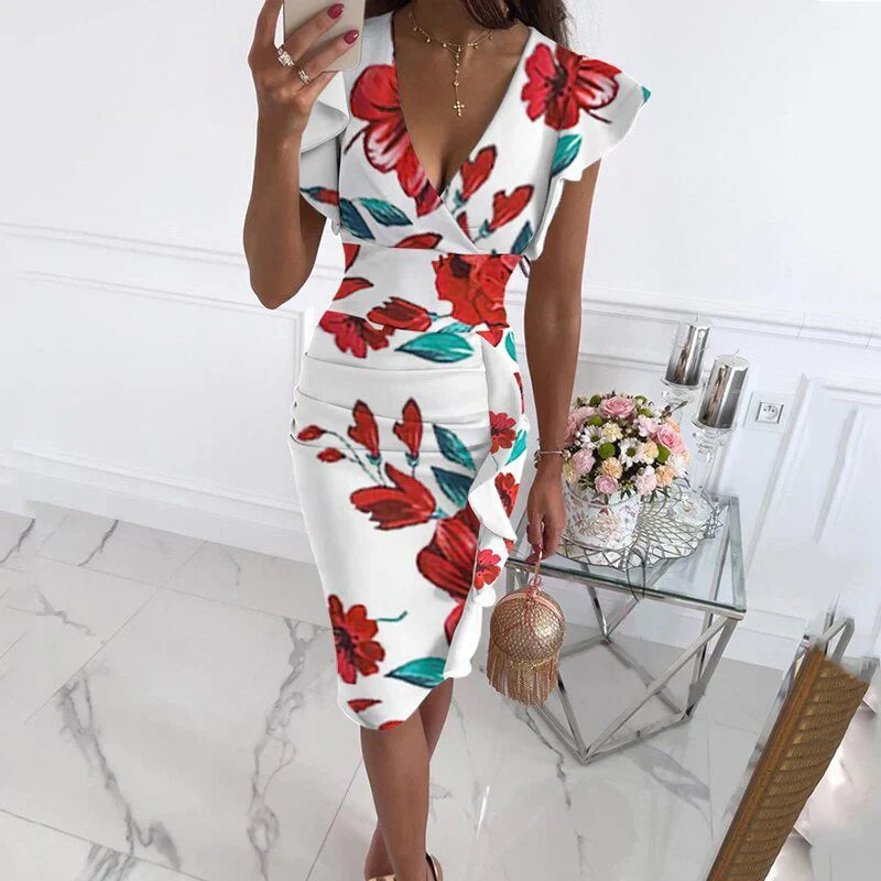 Heidi-Mode | Kleid mit Gerafften Ärmeln und Trendigem V-Ausschnitt