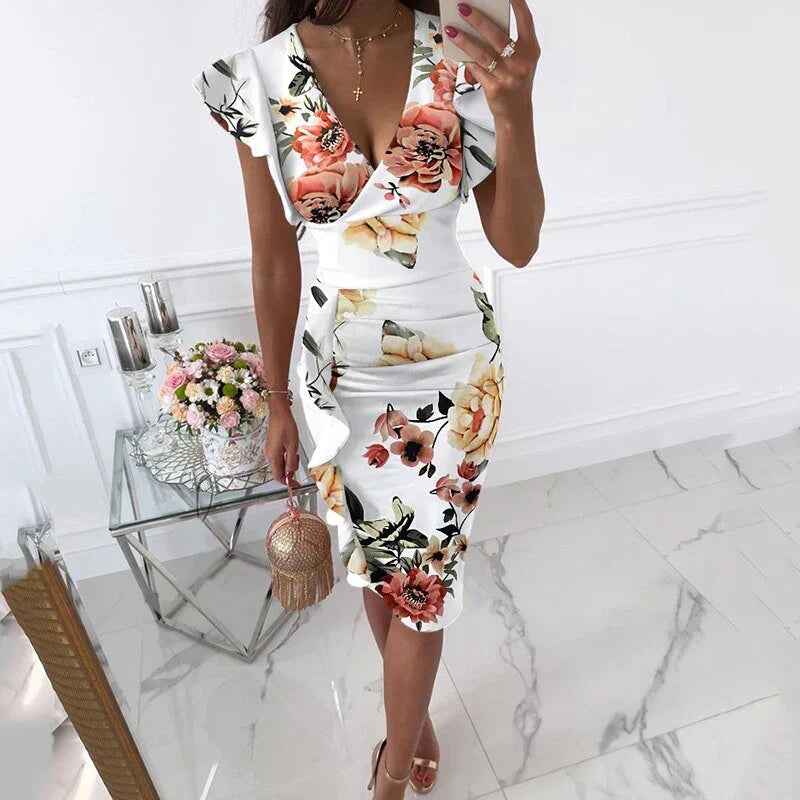 Heidi-Mode | Kleid mit Gerafften Ärmeln und Trendigem V-Ausschnitt