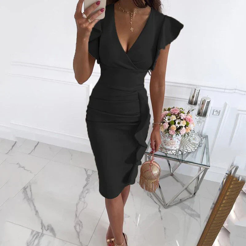 Heidi-Mode | Kleid mit Gerafften Ärmeln und Trendigem V-Ausschnitt