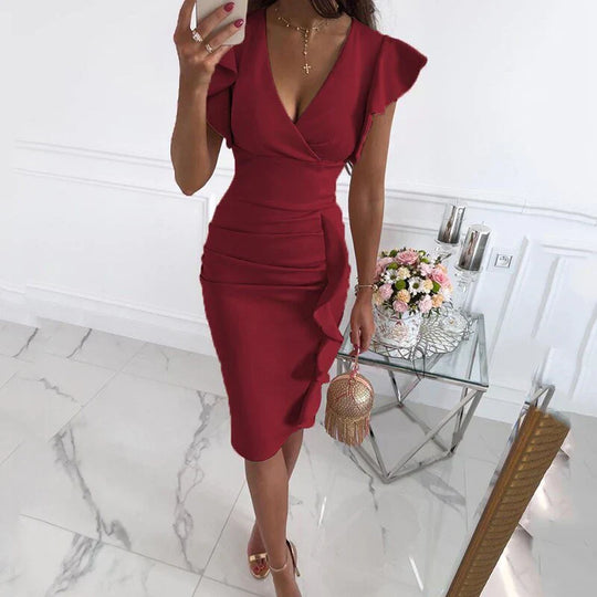 Heidi-Mode | Kleid mit Gerafften Ärmeln und Trendigem V-Ausschnitt