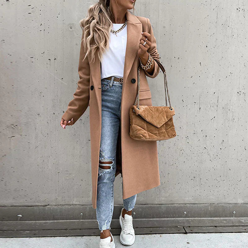 Heidi-Mode | Stilvolle Lange Mantel Herbst Jacke mit Knöpfen