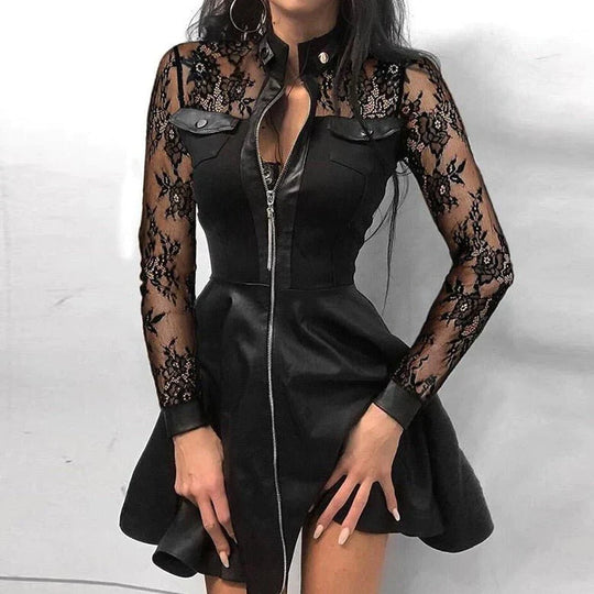 Heidi-Mode | Stylisches Lederkleid mit Frontreißverschluss für Frauen